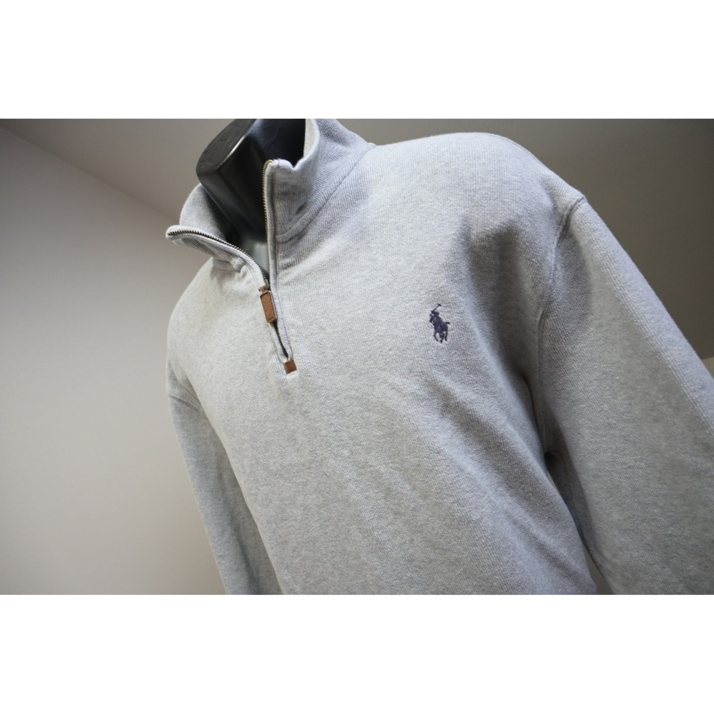 Polo Ralph Lauren Pullover Mens XL Gray Quarter Zip Cotton Sweater Excellent